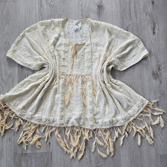 Anna Sui | cream boho western poncho with tassels blouse top | WMS M - Picture 1 of 9